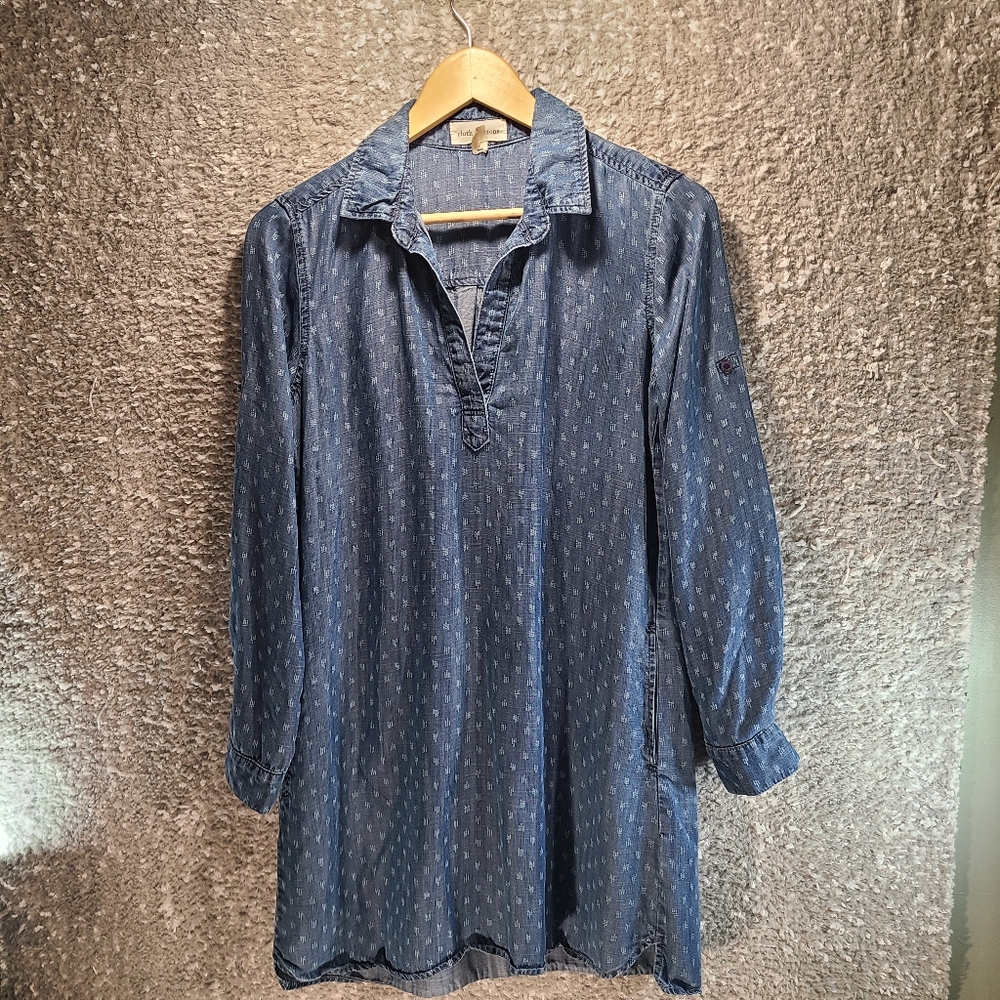 Cloth‎ and Stone Roll Tab Sleeve V-Neck Dress Women's Large Tercel Lyocell USA